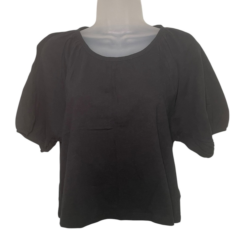 Aerie New NWT Black 100% Cotton Puff Sleeve Crew Neck Oversized Tee Shirt XS